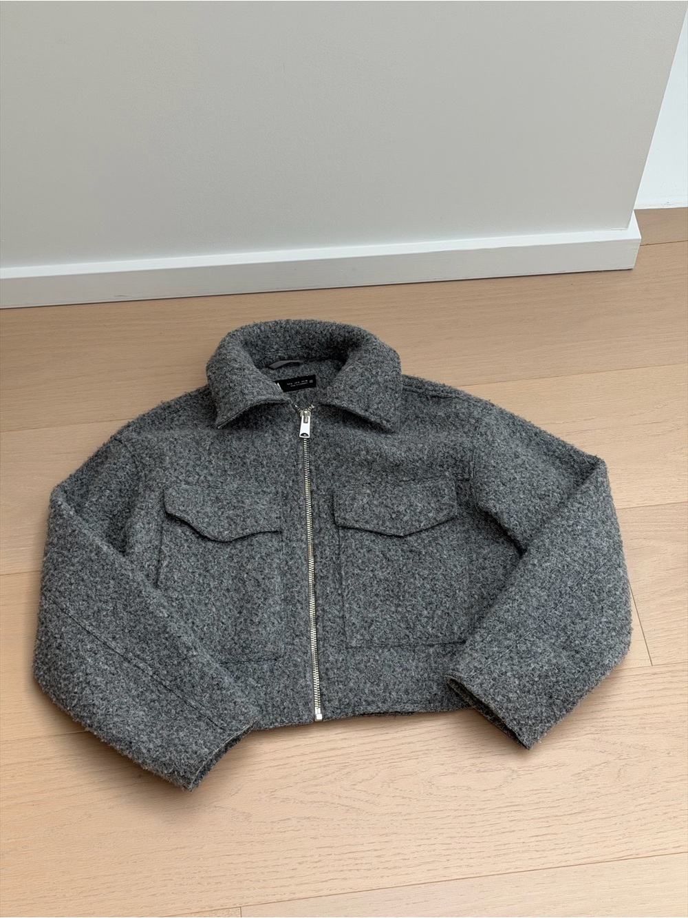 Zara grey teddy crop jacket size small